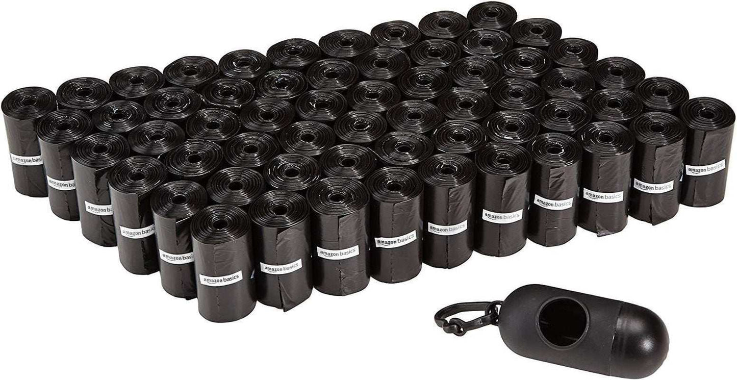 Black dog leak-proof poop bags rolls with leash clip dispenser for easy waste disposal