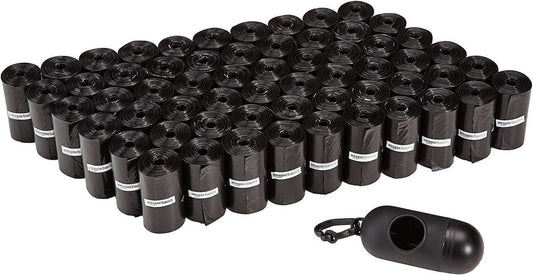 Black dog leak-proof poop bags rolls with leash clip dispenser for easy waste disposal