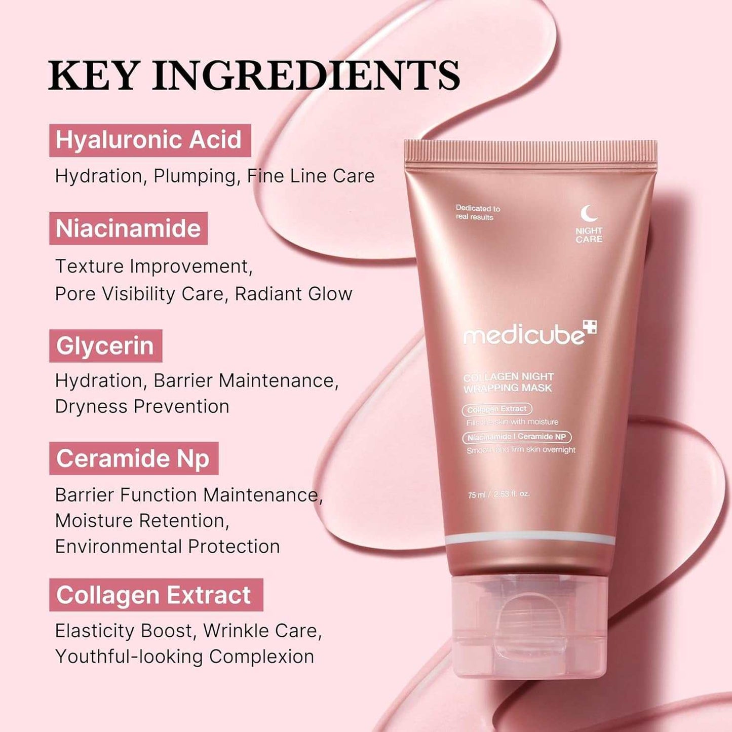 Collagen Wrapping Peel-Off Mask with key ingredients like hyaluronic acid and collagen for hydration and elasticity boost.