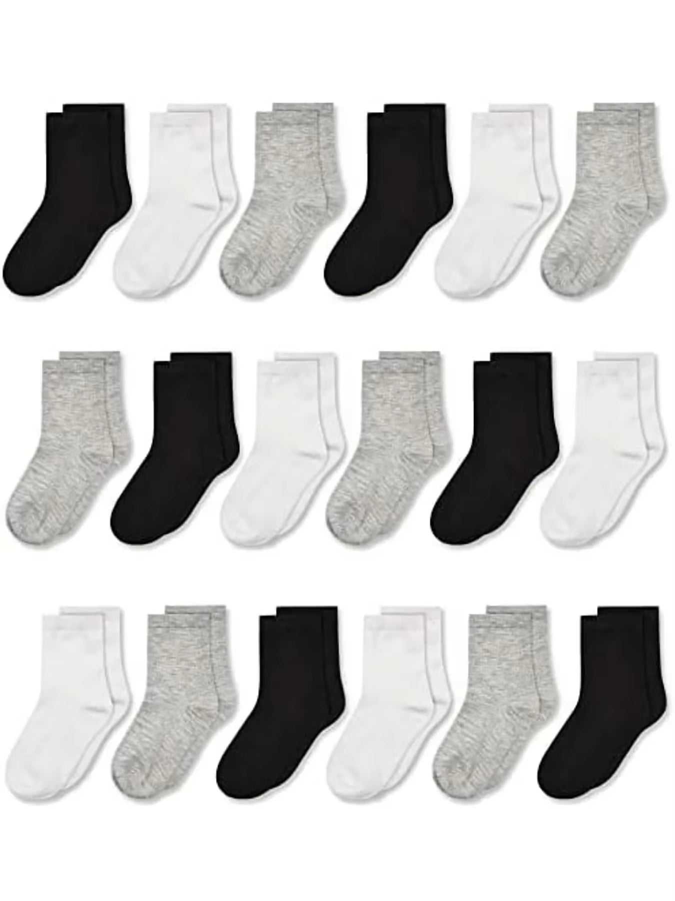 Multipack of athletic socks for kids in assorted colors, featuring mid-cut crew design and reinforced heels and toes.