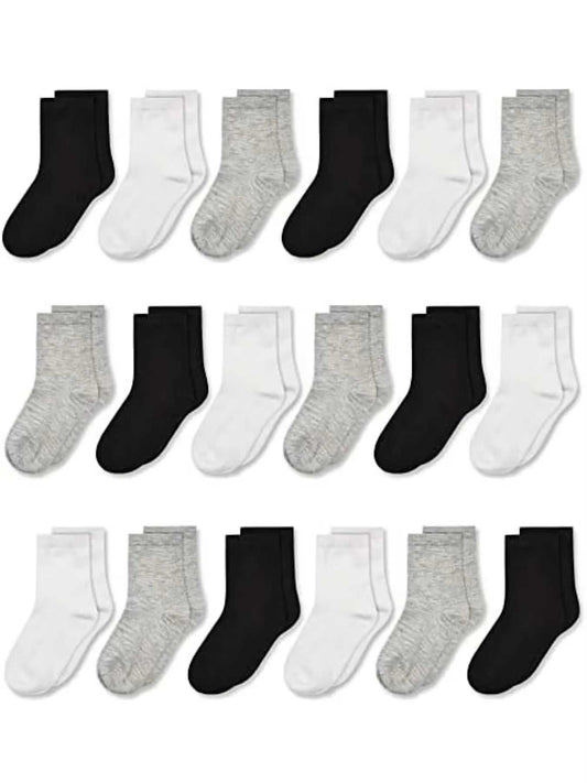Multipack of athletic socks for kids in assorted colors, featuring mid-cut crew design and reinforced heels and toes.