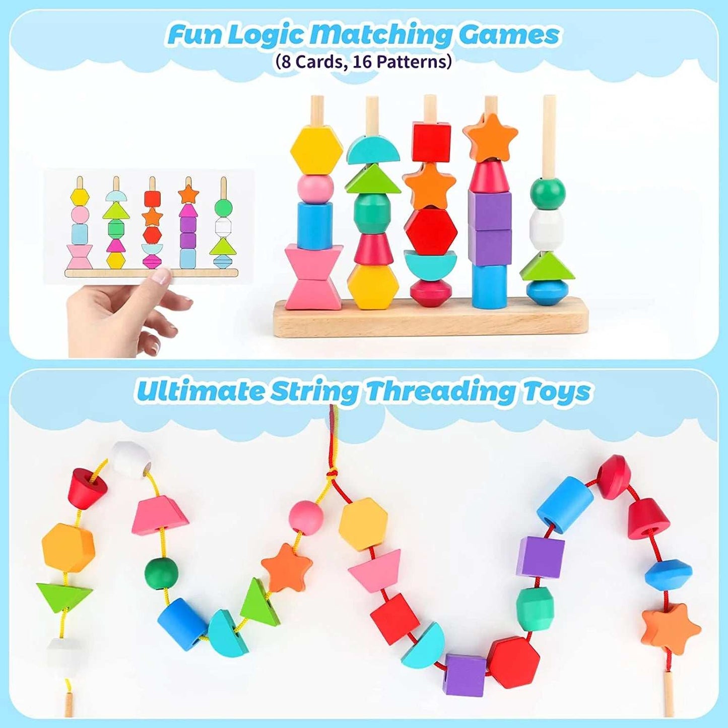 Montessori-inspired educational shape sorting and stacking toy with vibrant colors and fun shapes, designed for toddlers aged 1-3 to enhance cognitive and motor skills.