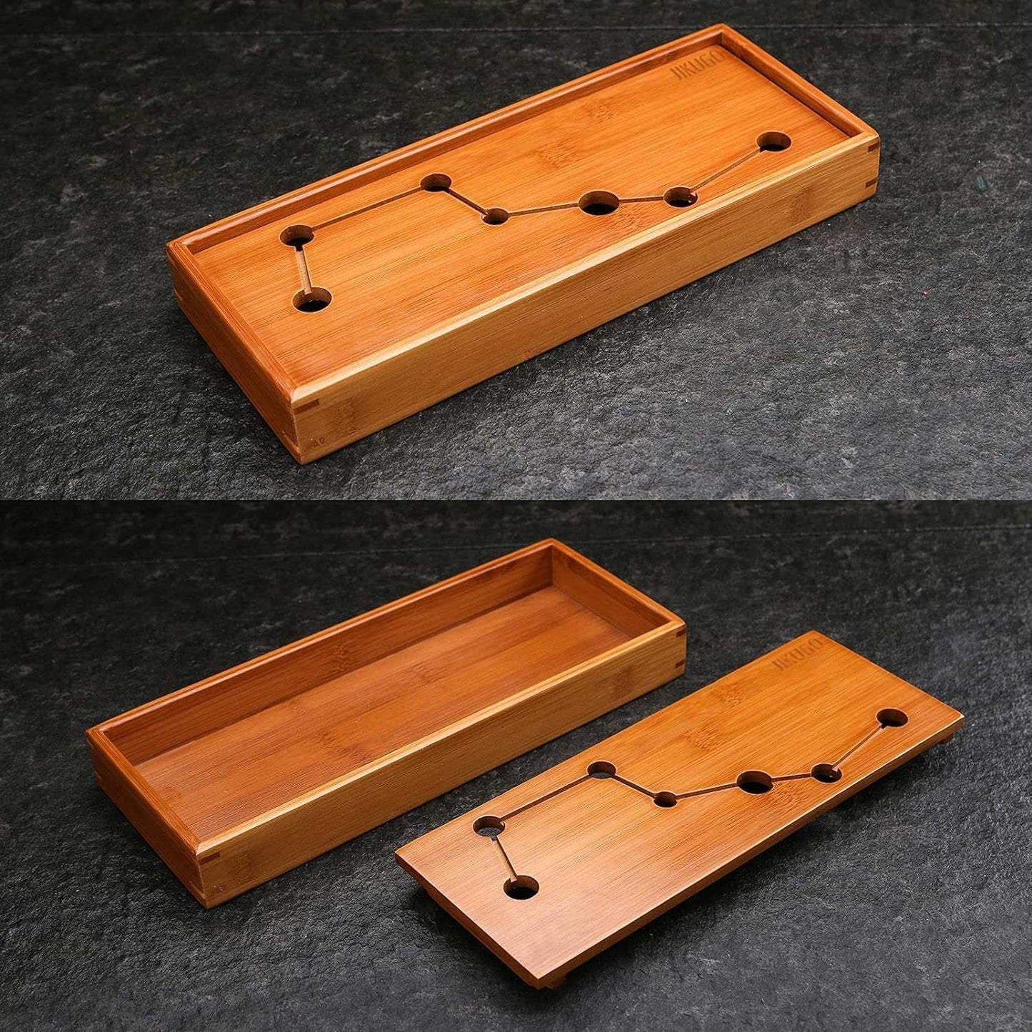 Bamboo tea tray with drainage system, ideal for Gongfu tea ceremonies, made from eco-friendly bamboo.