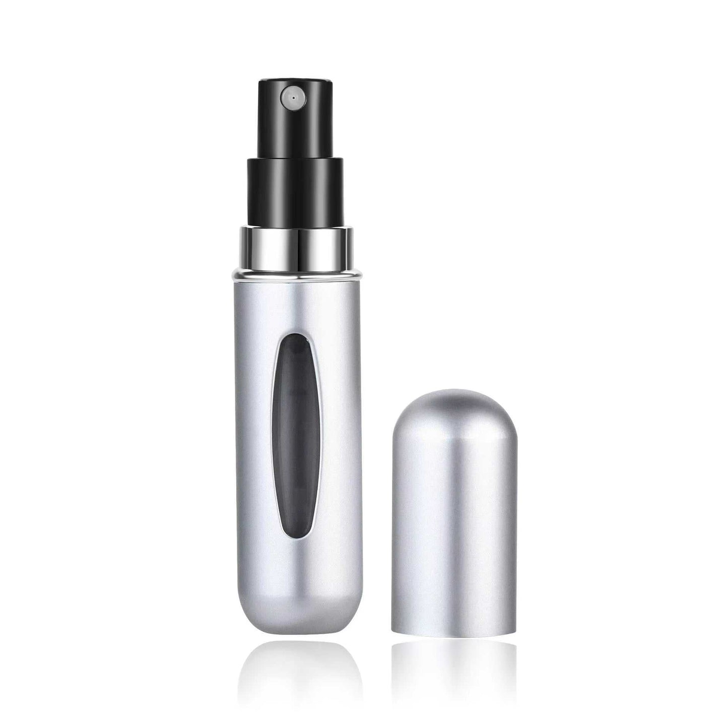 Portable 5ml refillable perfume spray bottle with leak-proof design and sleek silver finish for travel and daily use