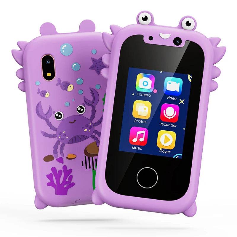 Kids smart phone educational toy with touchscreen and dual cameras for creative play.