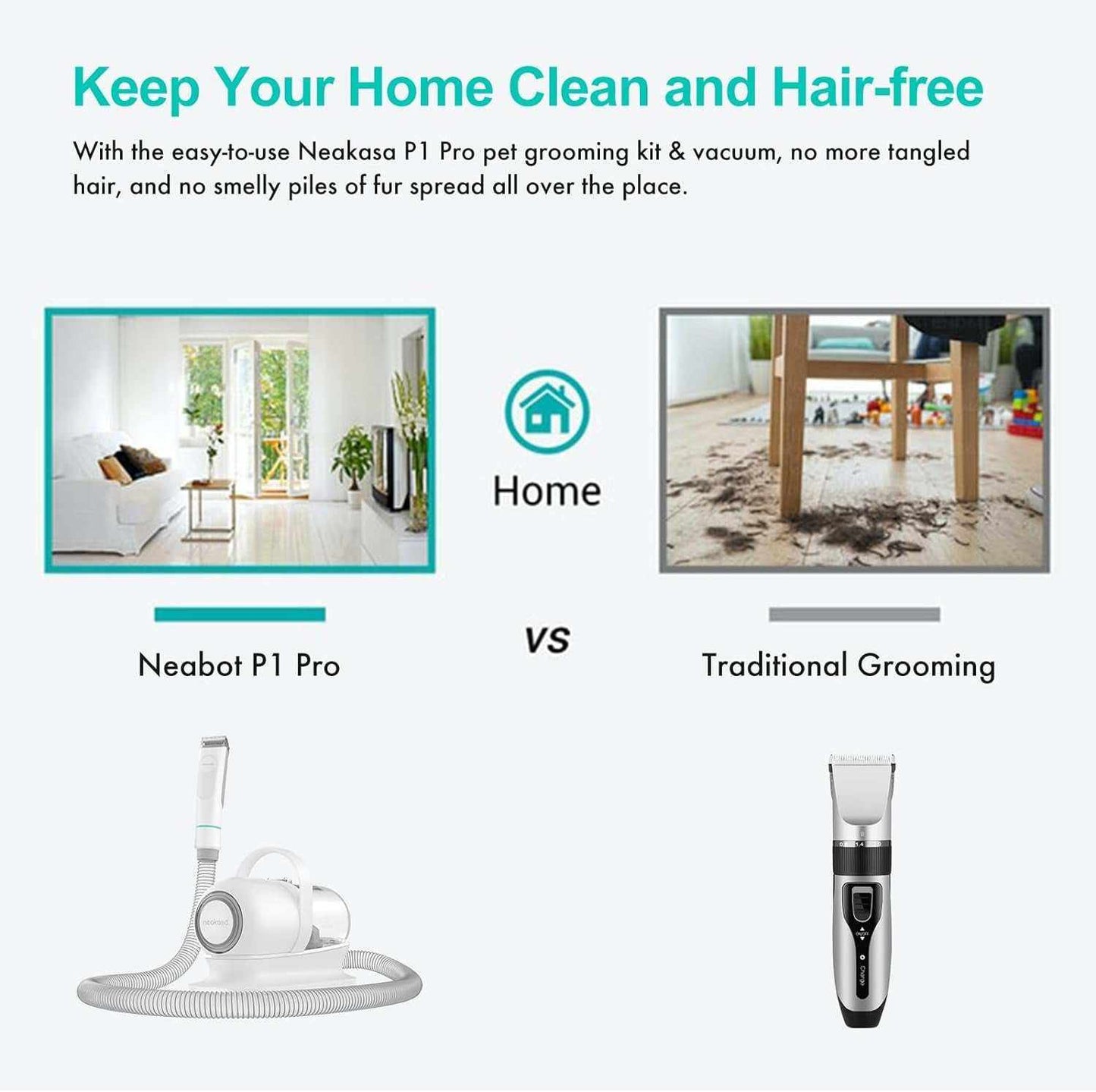 Pet grooming vacuum with powerful suction and 5 grooming tools for clean, low-noise pet hair removal