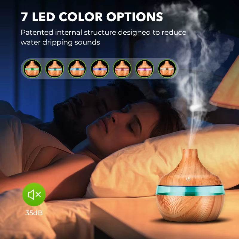 Portable USB mini air humidifier with 7 LED color options, silent operation, and compact design for bedrooms and small spaces
