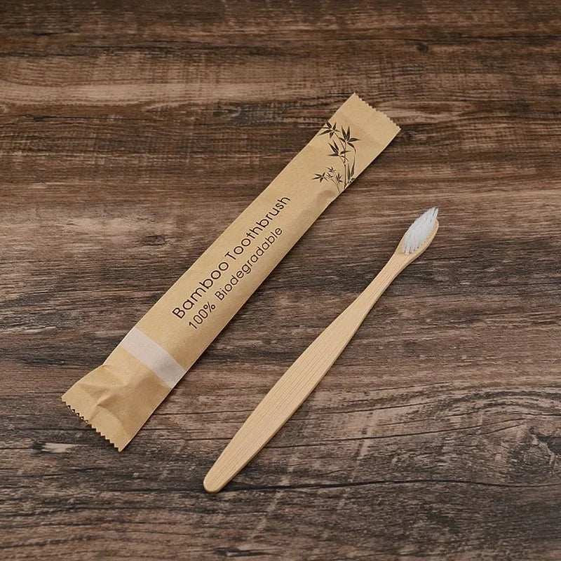 Natural bamboo toothbrush with soft bristles, eco-friendly and biodegradable