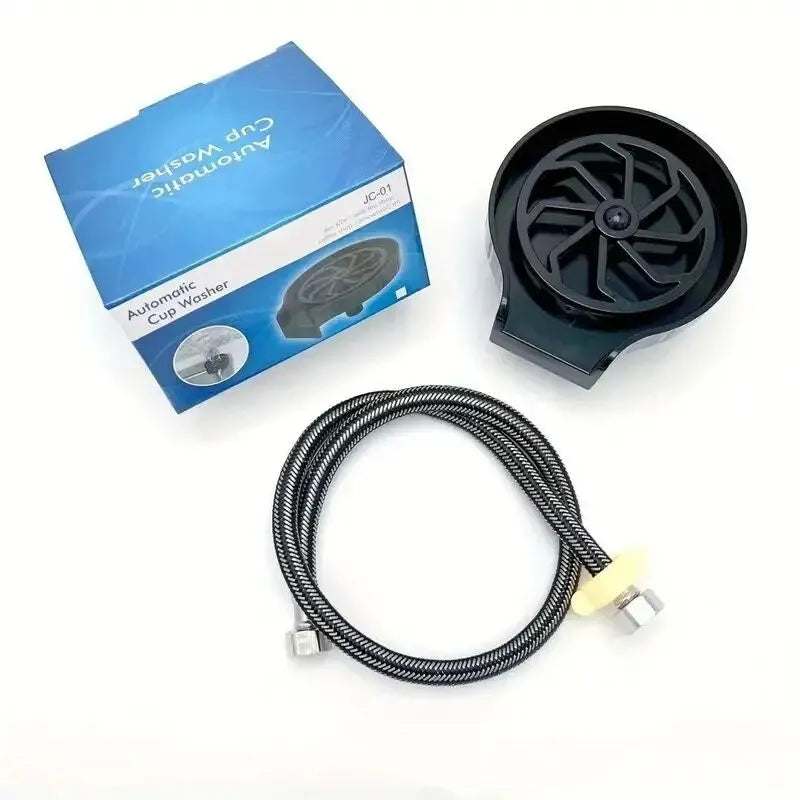 High pressure automatic cup washer with packaging and installation hose, ideal for efficient sink-mounted glass cleaning.