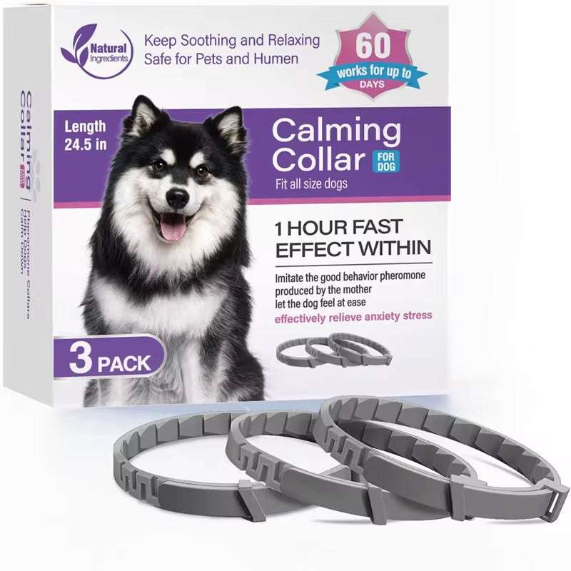 Calming pheromone collar pack for dogs, adjustable, reduces anxiety and stress, soft and non-toxic, 3-pack.