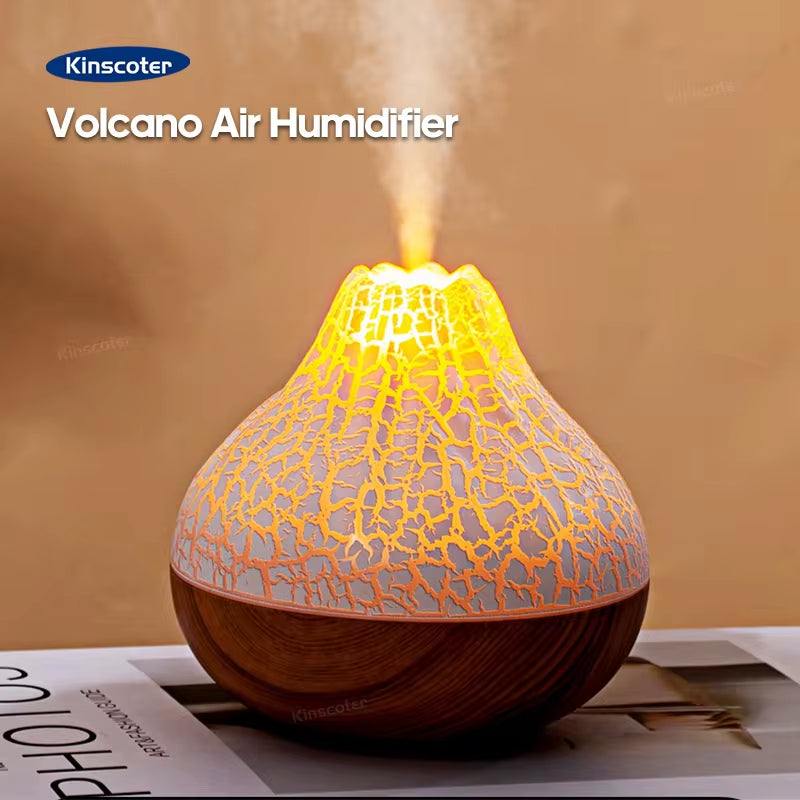 Desktop electric USB air humidifier with volcano design, 300mL capacity, 7-color night light, and whisper-quiet operation