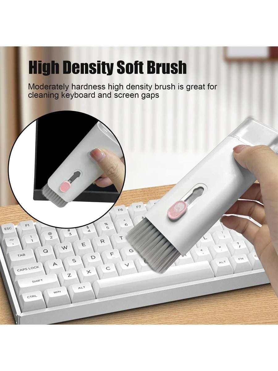 7-In-1 electronic cleaning kit with high density soft brush cleaning keyboard and screen gaps, pink ABS material.
