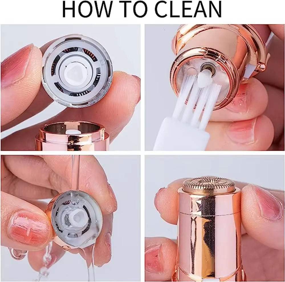 Portable electric hair removal trimmer cleaning process with detachable parts.