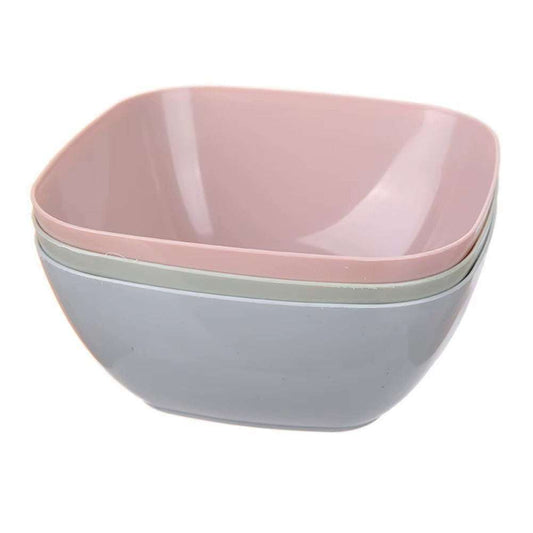 Multifunctional eco-friendly plastic square bowls in pastel colors.