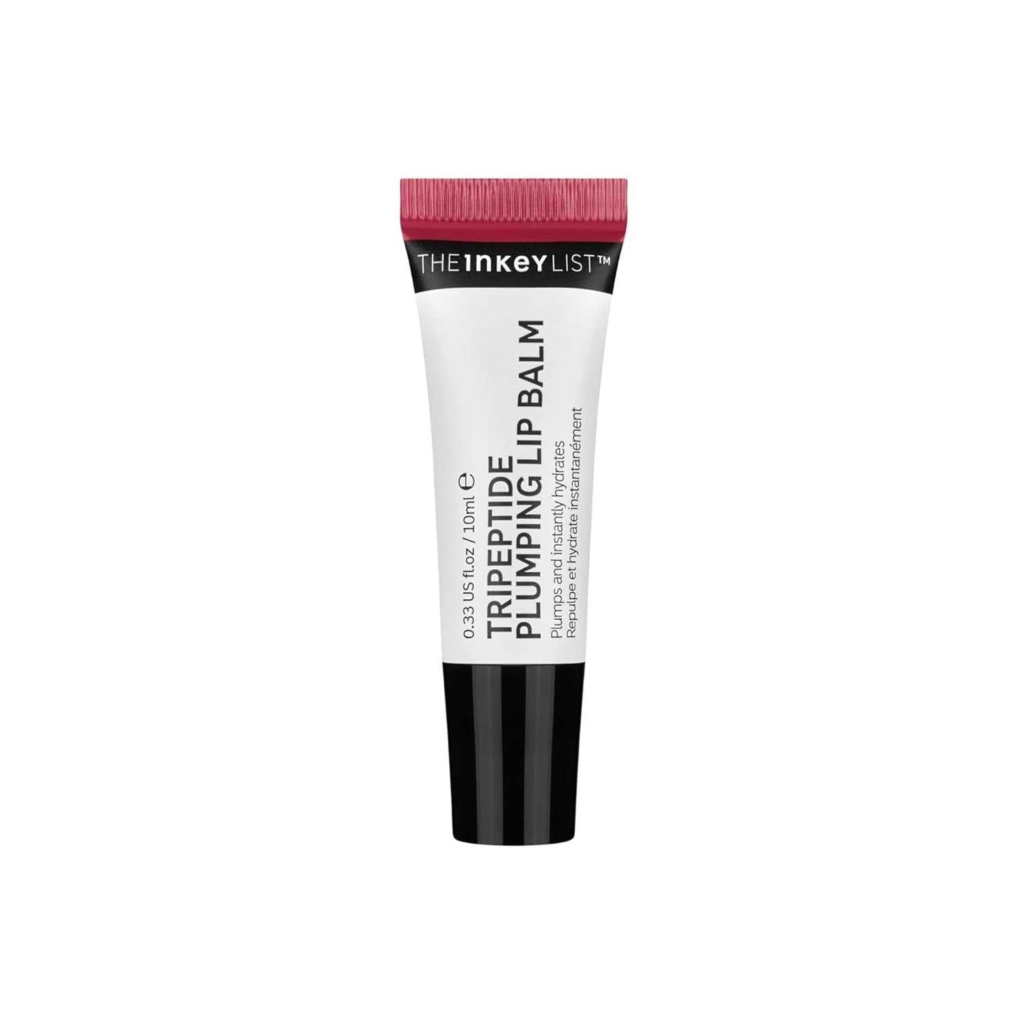 Cruelty-free tripeptide plumping lip balm with natural berry tint in 10ml tube.