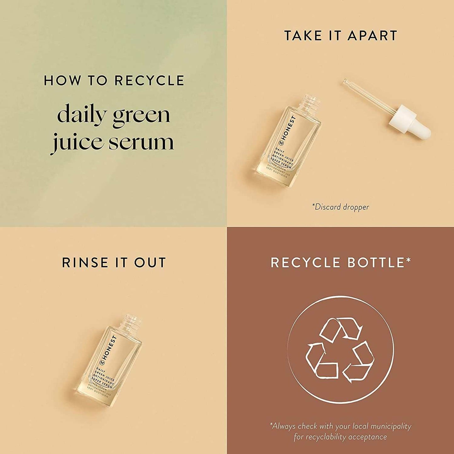Cruelty-Free Antioxidant Super Serum recycling instructions illustration.