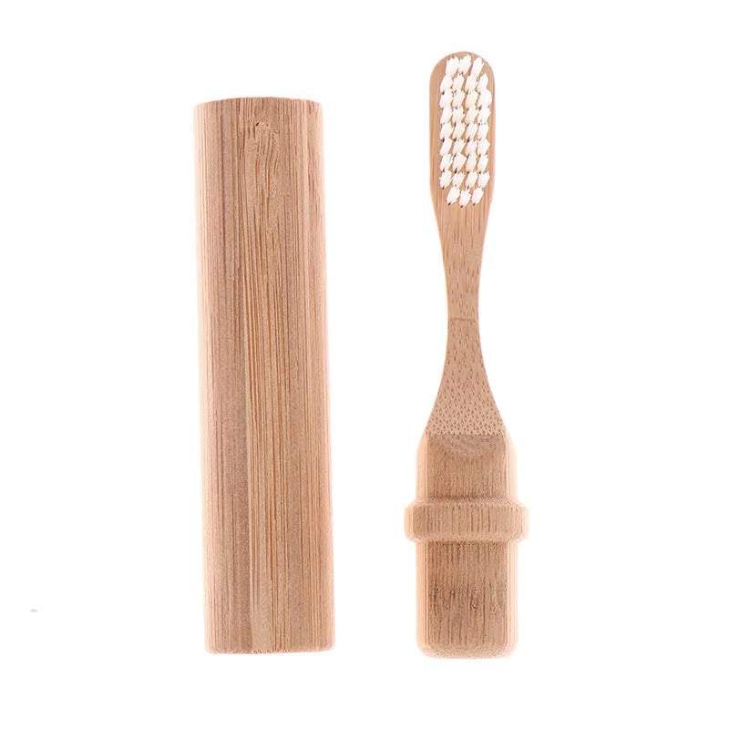 Wood handle portable bamboo toothbrush with charcoal-infused soft bristles and eco-friendly travel case