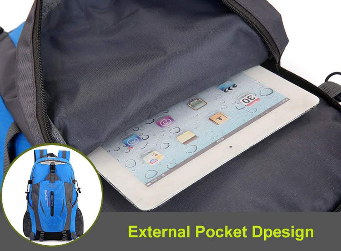 Rucksack Laptop Travel Backpack with external pocket design, showing tablet storage.