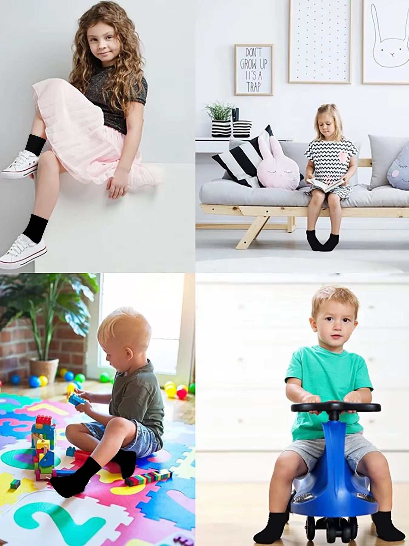 Children wearing Kid Multipack Athletic Socks in various activities at home.