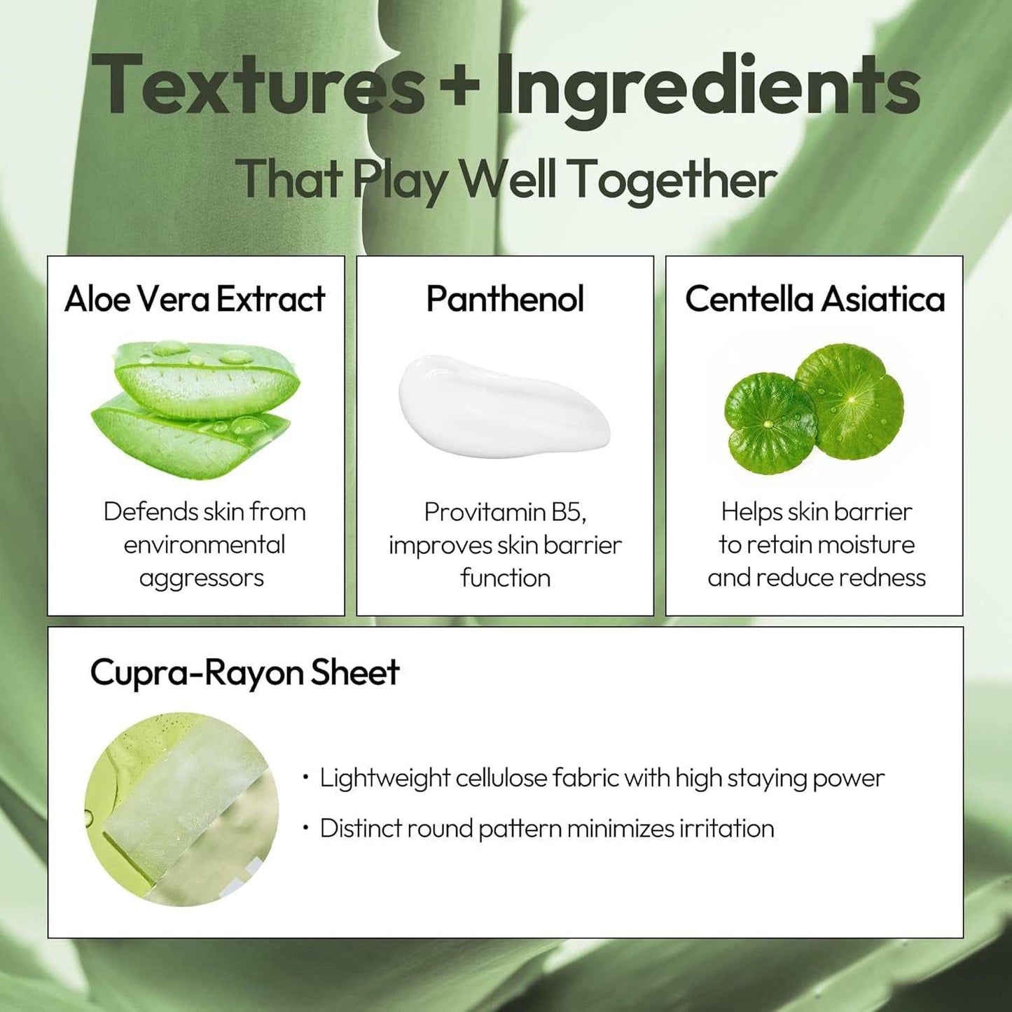 Cucumber Aloe Gel Sheet Mask with hydrating cucumber and aloe vera; soothing and cooling for all skin types.