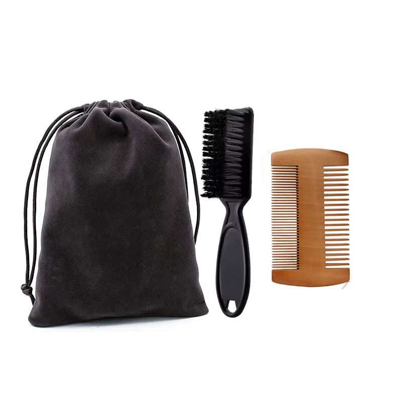 Men's shaving brush set with eco-friendly boar bristles, ergonomic wooden handle, and travel gift bag.