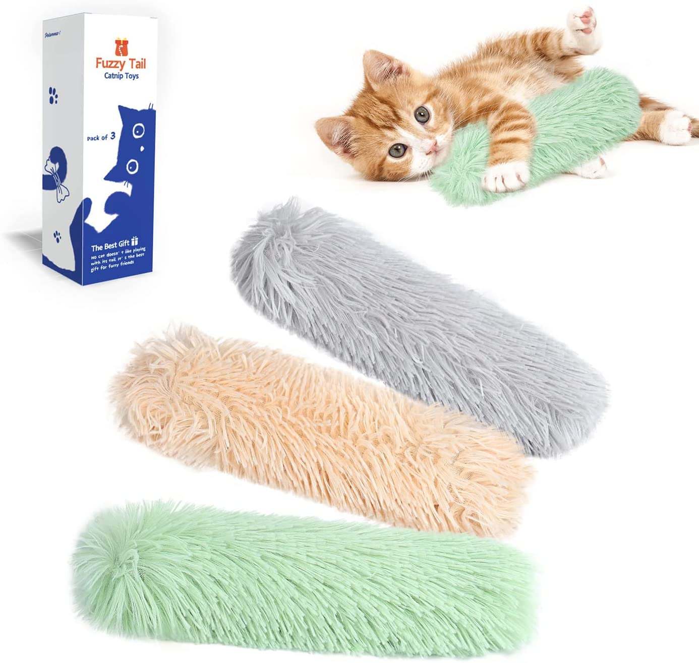 Set of three soft, crinkle catnip cat toys in pastel colors for playful cats and kittens