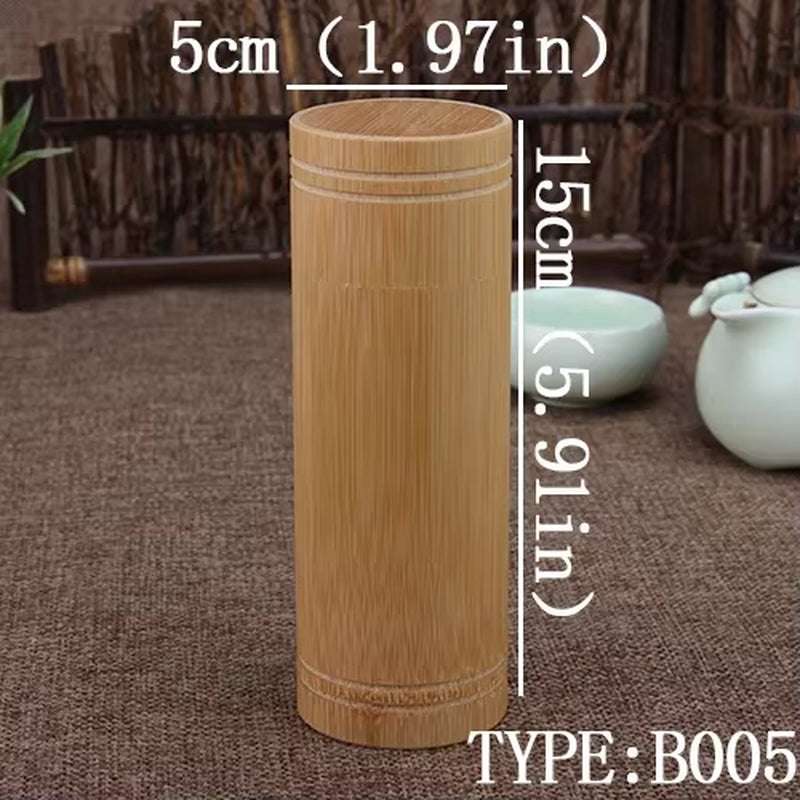 Handmade bamboo storage box with airtight lid, 15cm tall and 5cm diameter, eco-friendly cylindrical container for kitchen organization