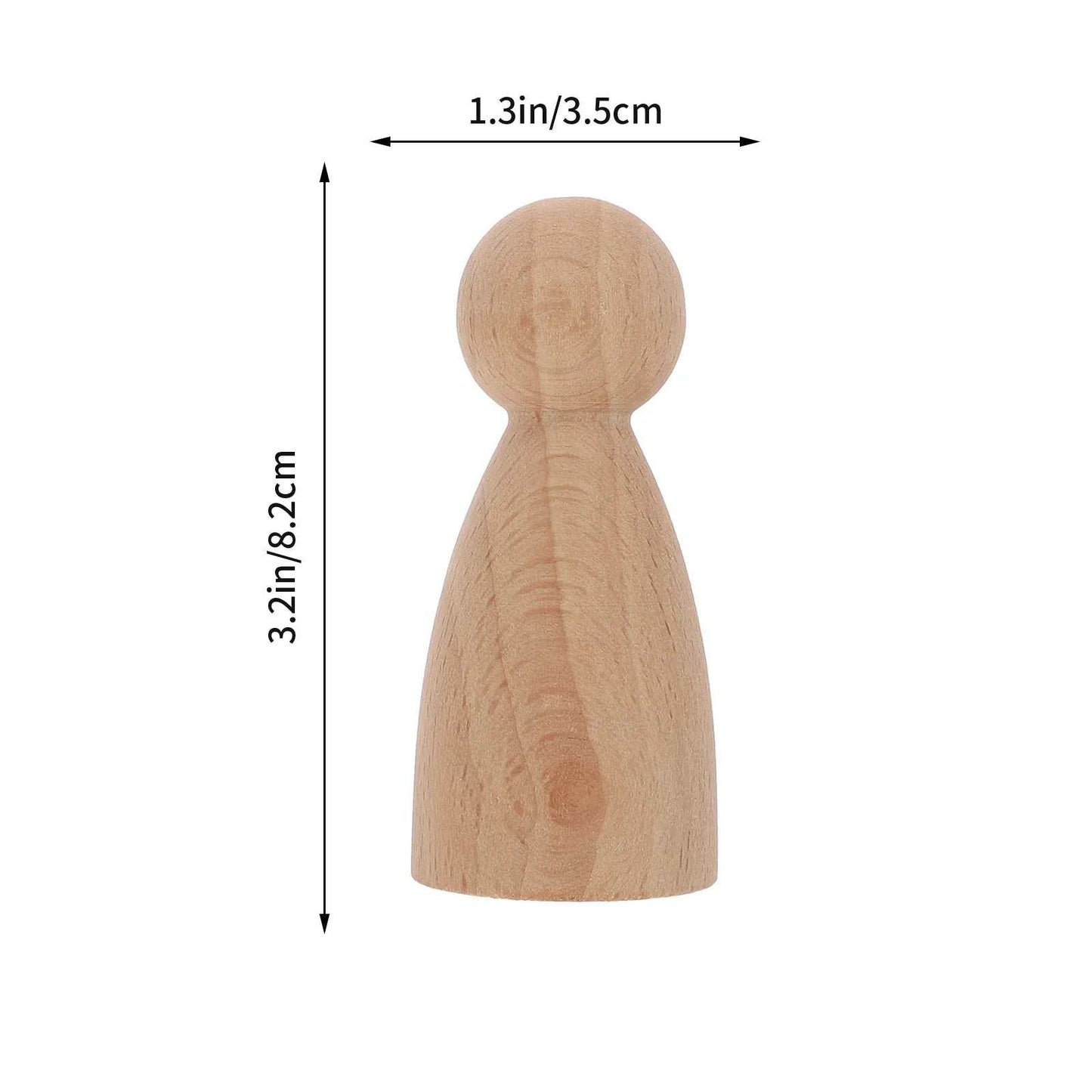 Kids wooden peg doll measuring 3.2in/8.2cm tall and 1.3in/3.5cm wide, ideal for craft painting and decoration projects.