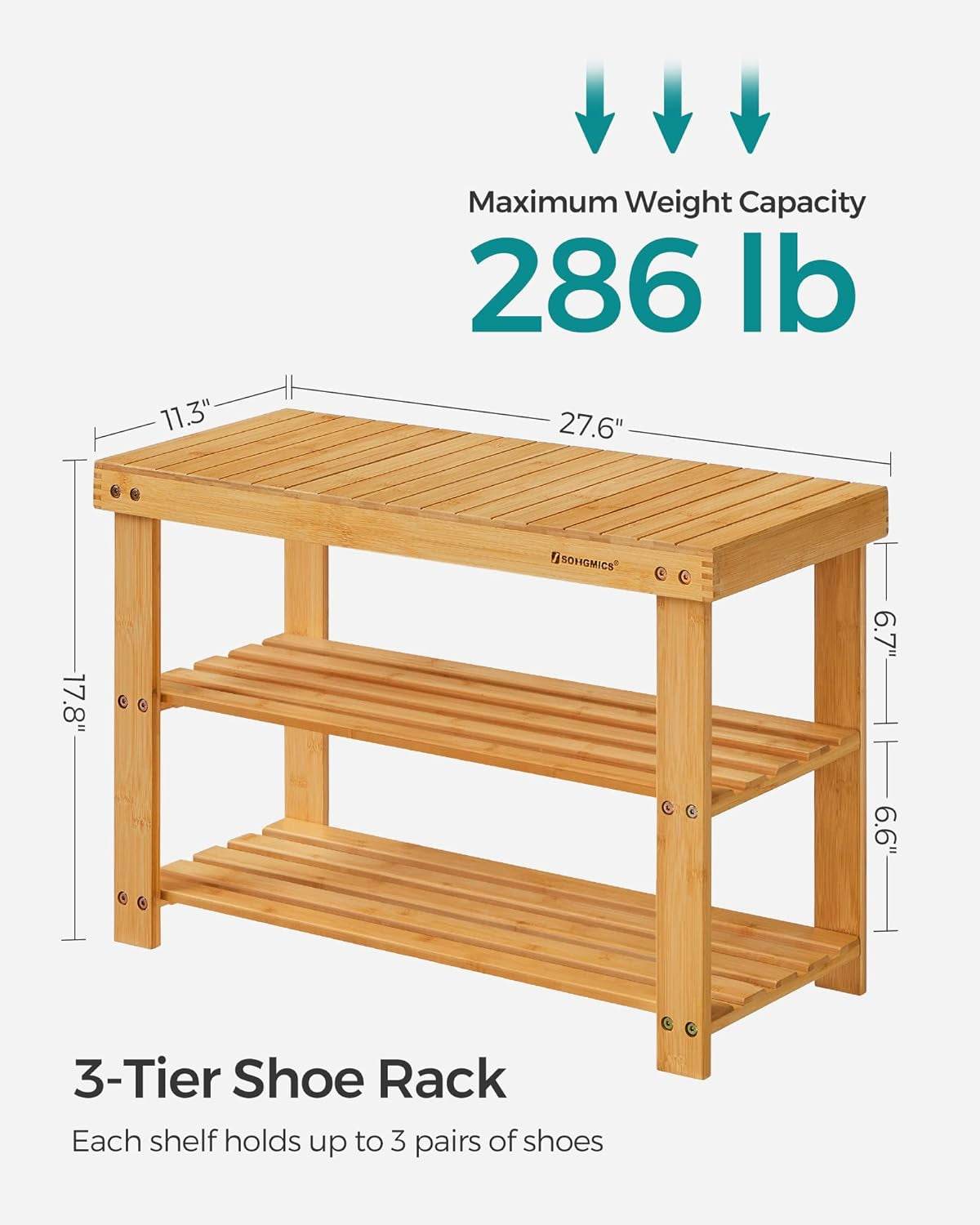 2-Tier bamboo shoe bench with seating, perfect for entryway organization and storage; eco-friendly and durable design.