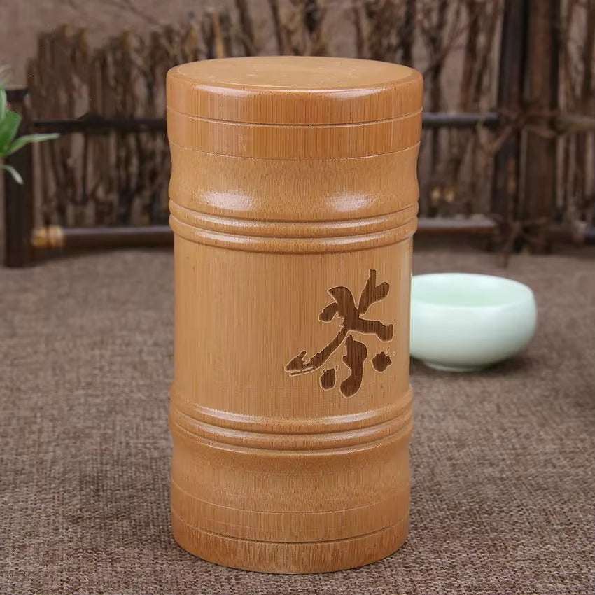 Handmade bamboo storage box with carved design, eco-friendly and airtight for kitchen organization and dry goods storage.