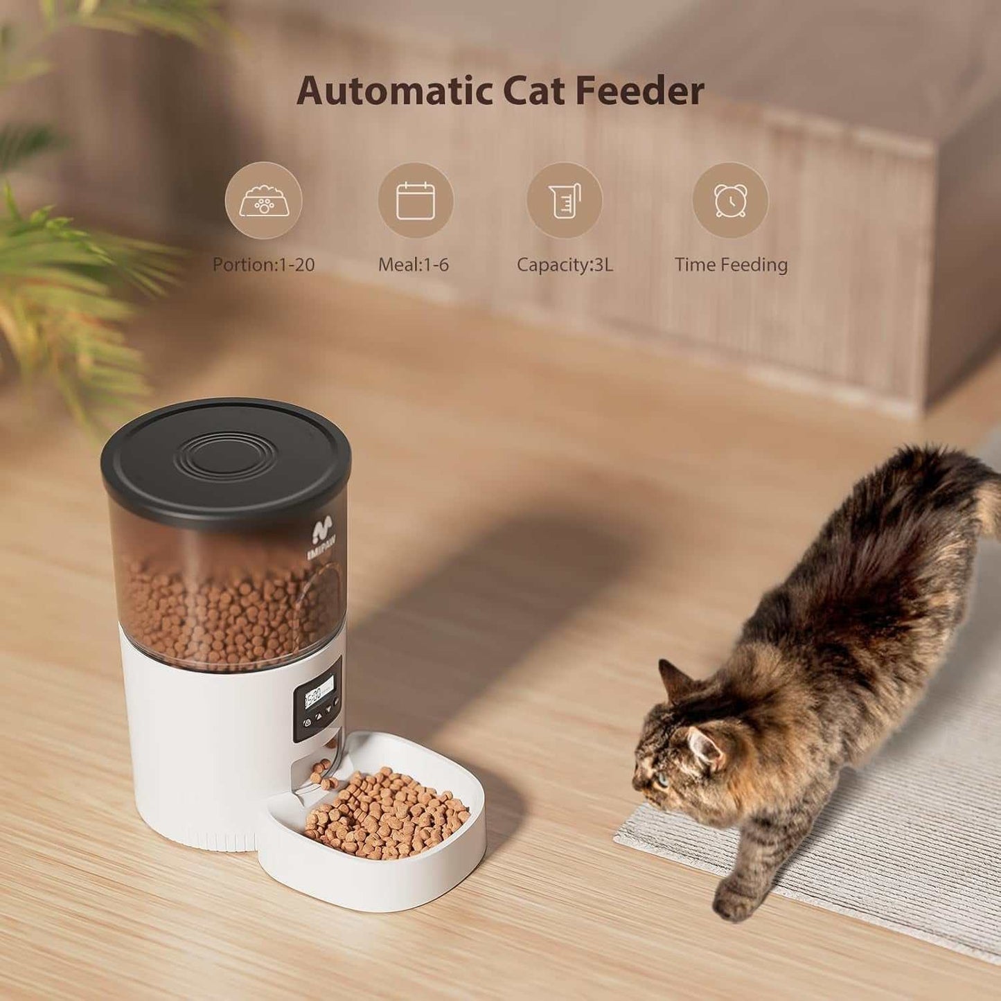 Automatic Pet Feeder – 3L Timed Dry Food Dispenser with Programmable Portions & Dual Power Supply