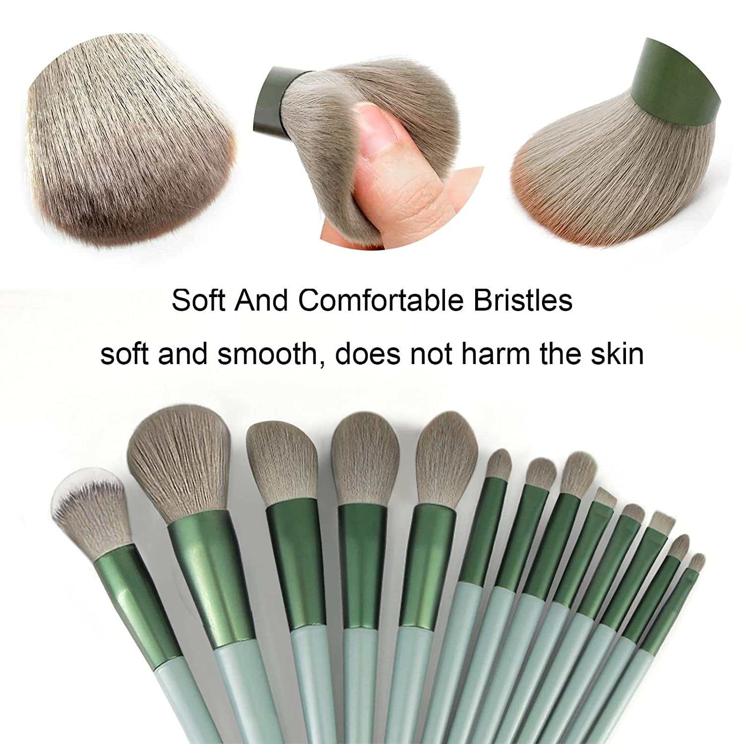 Professional 22-piece makeup brush set with soft synthetic bristles and ergonomic green handles for flawless makeup application and blending.