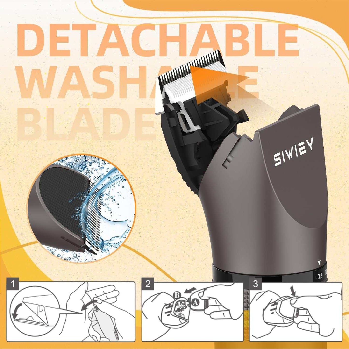 Dog high power grooming trimmer with detachable washable stainless steel blade for dogs and pets, USB rechargeable cordless clipper with ergonomic grip.