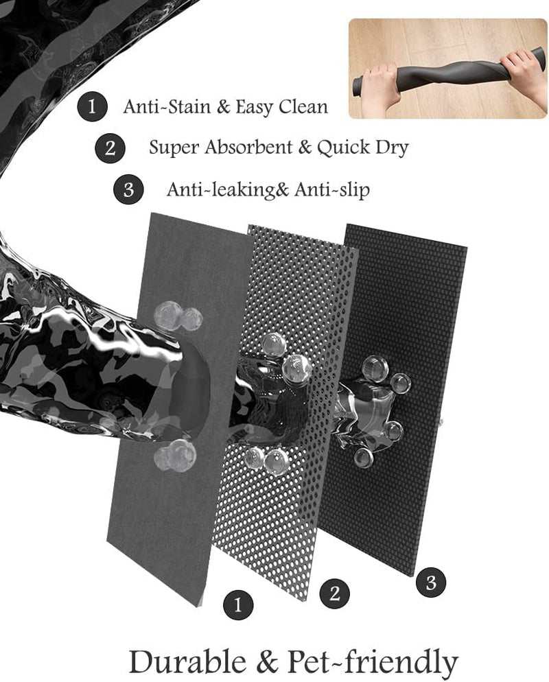 Absorbent pet feeding mat with quick-dry, anti-stain, and non-slip features to protect floors from food and water spills
