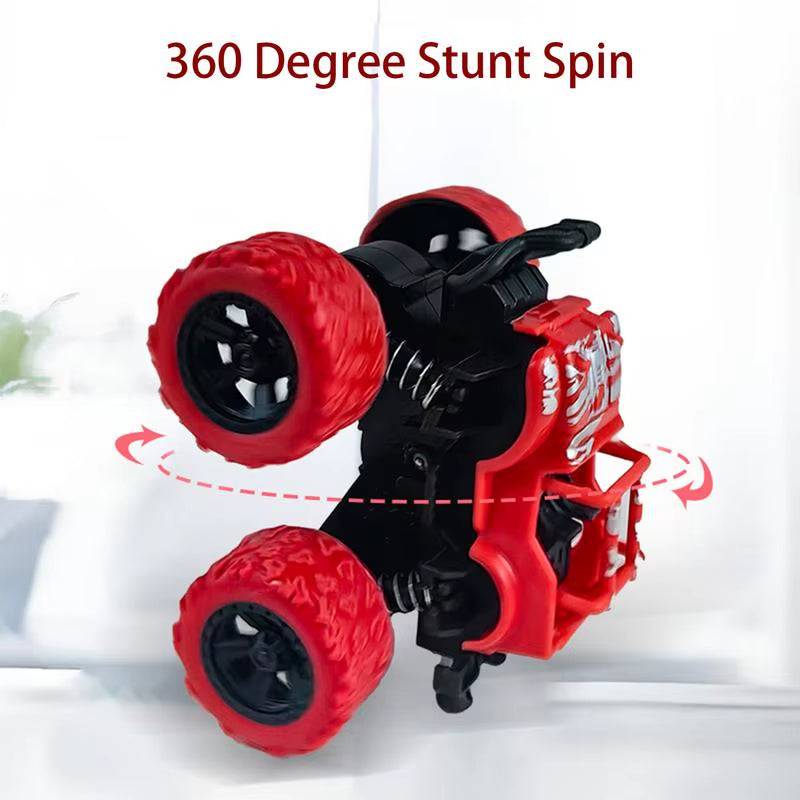 Kids 360 Degree Rotation Car Toy performing a stunt spin with vibrant red design.