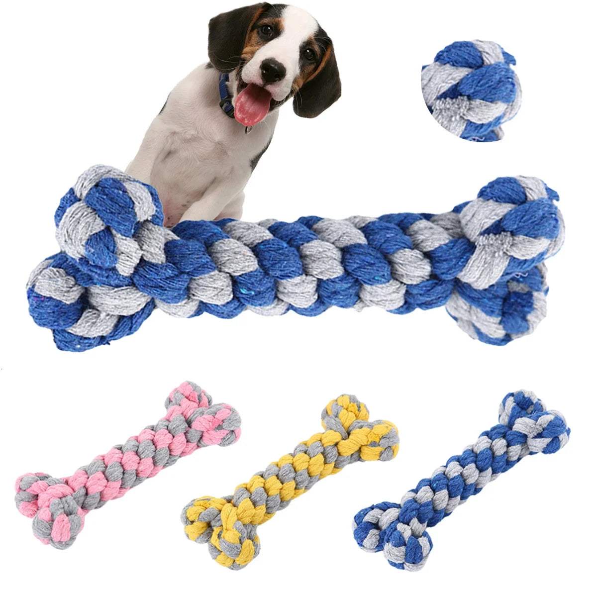 Durable dog rope chewing toy in multi-color design, perfect for strong chewers, promotes dental health, safe non-toxic material.