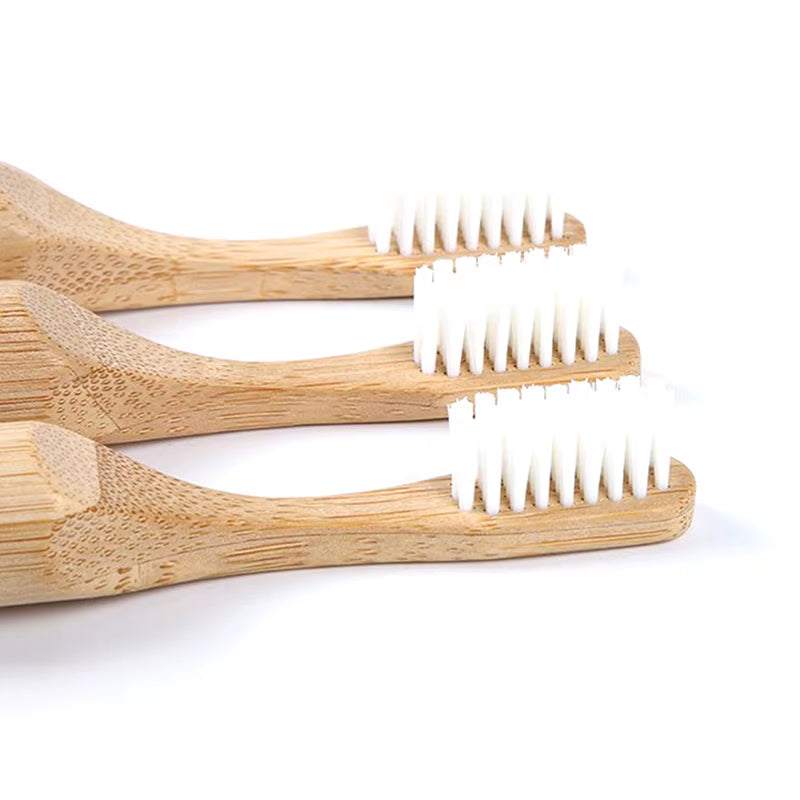Wood handle portable bamboo toothbrushes with soft white bristles for eco-friendly daily oral care and travel use