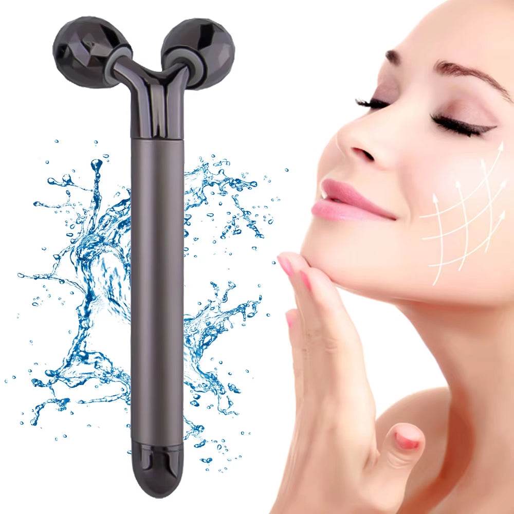 3D roller facial lifting massager with dual rotating rollers and electric vibrating function for skincare enhancement.