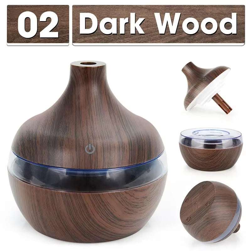 Portable USB mini air humidifier with dark wood finish, compact and silent desktop mist device