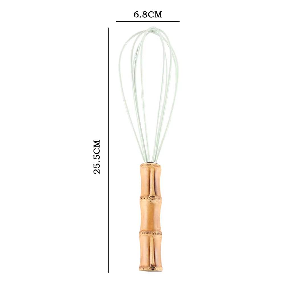 Bamboo kitchenware Root Silicone Kitchenware Set whisk with natural bamboo handle and silicone head, 25.5cm height.