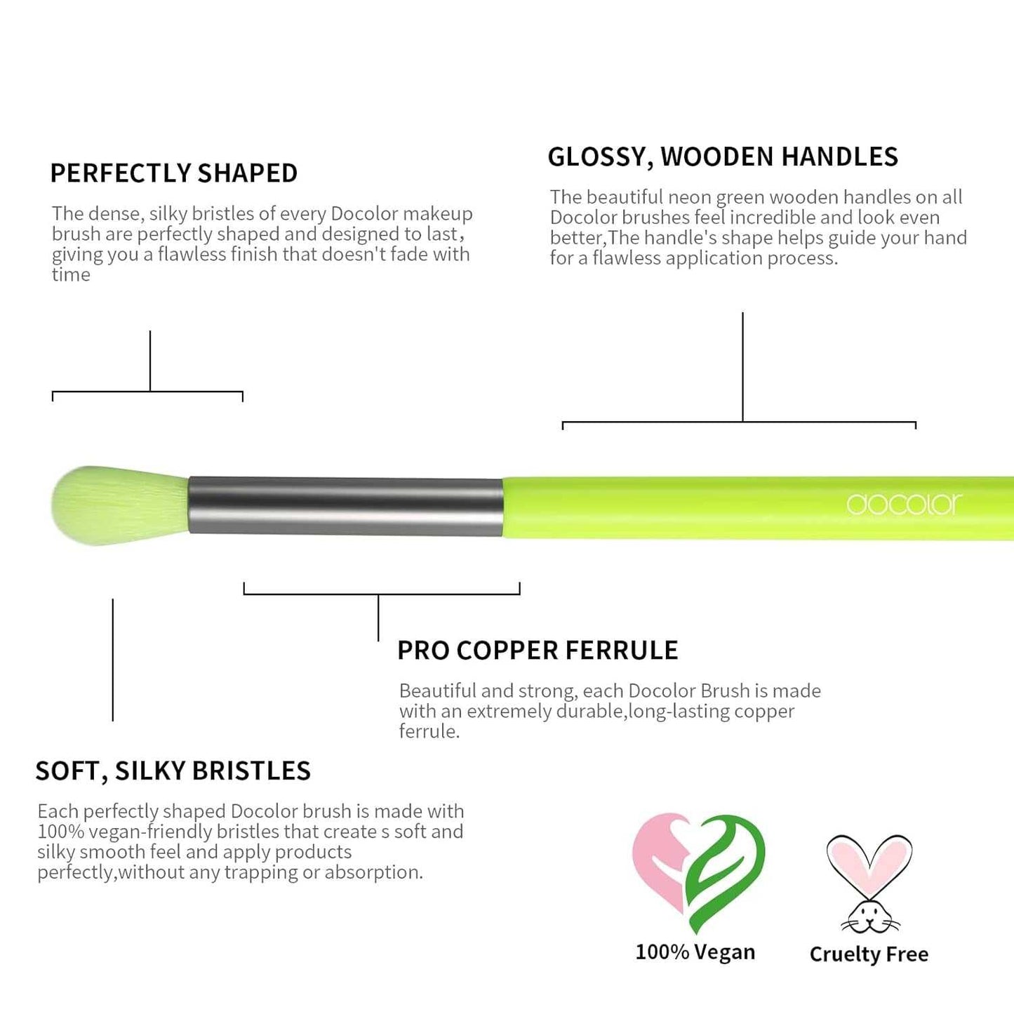 Neon Green Makeup Brush Sponge Set with 10 brushes and 3 pea pod sponges for vibrant looks.