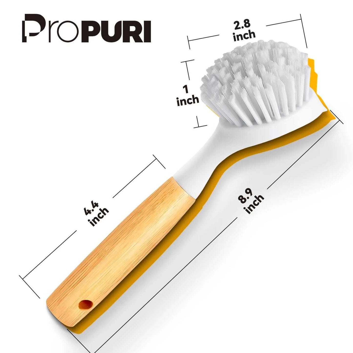 Bamboo handle dish brush with durable bristles, ergonomic eco-friendly design for kitchen cleaning.