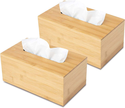 Wooden Tissue Box set, minimalist design, natural wood finish.