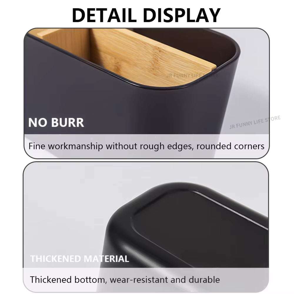 Eco-friendly bamboo toothbrush holder mug with durable design and rounded edges for bathroom organization.