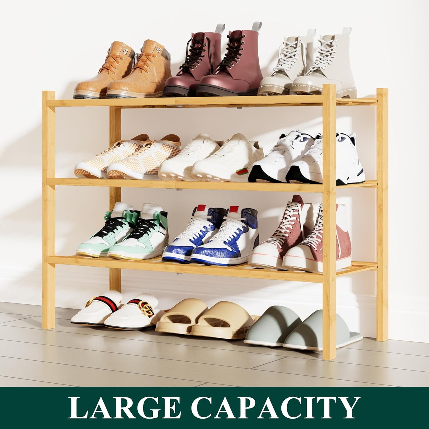 Stylish 3-Tier Bamboo Shoe Rack - Stackable & Free-Standing Organizer for Entryway & Closet