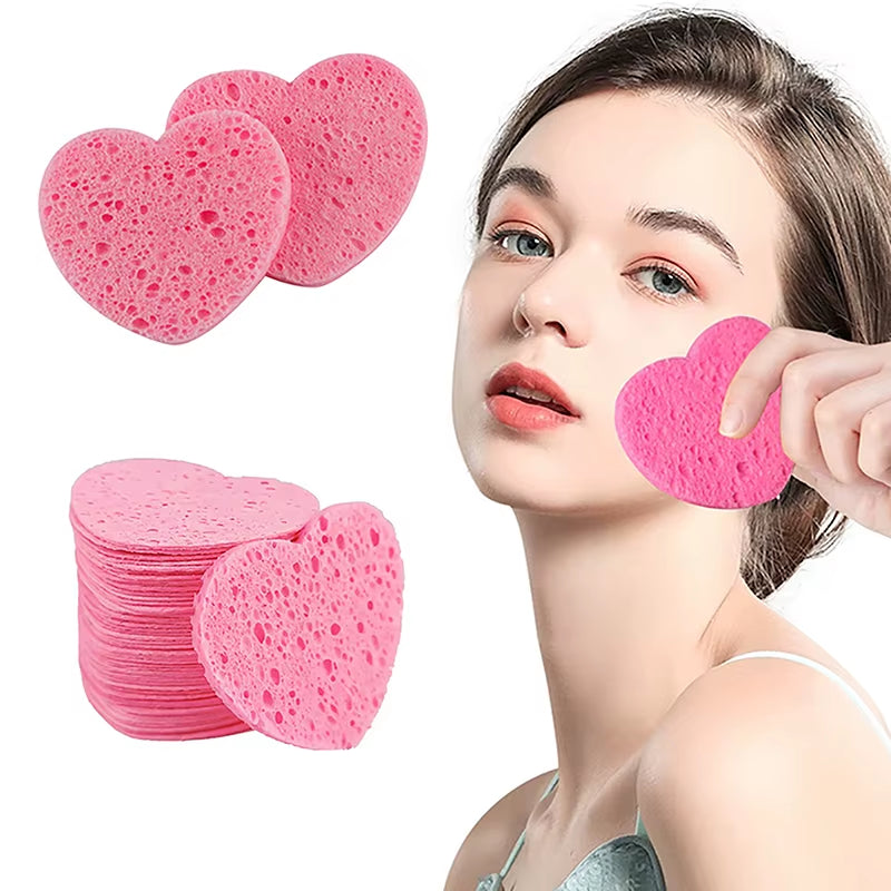 20/50Pcs Heart Natural Wood Pulp Sponge Cellulose Compress Cosmetic Puff Facial Wash Sponge Face Care Clean Makeup Remover Tool