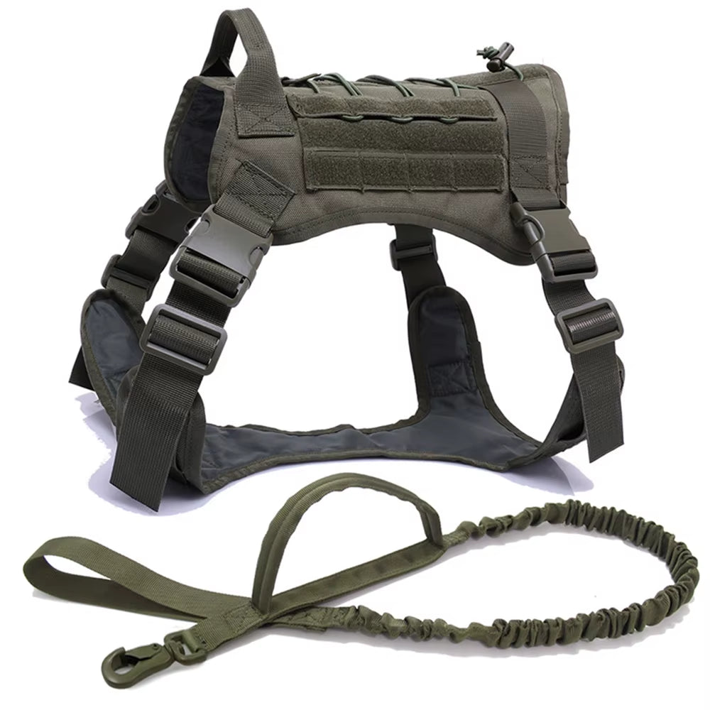 Tactical Dog Harness Leash Collar for Medium Large Dogs Military Pet Vest Adjustable Service Dog Harnesses for Training Walking