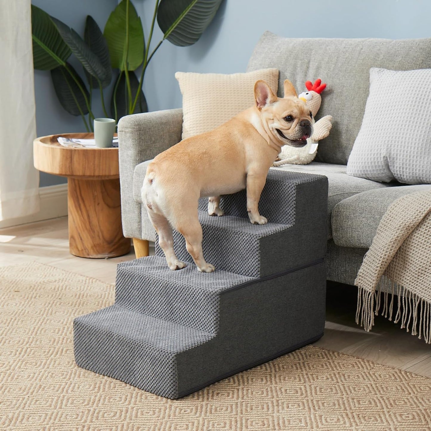 Dog Stairs Ramp – 18” High, 4-Step Pet Steps for Small Dogs & Cats, Non-Slip Indoor Dog Ramp for Bed (Grey)