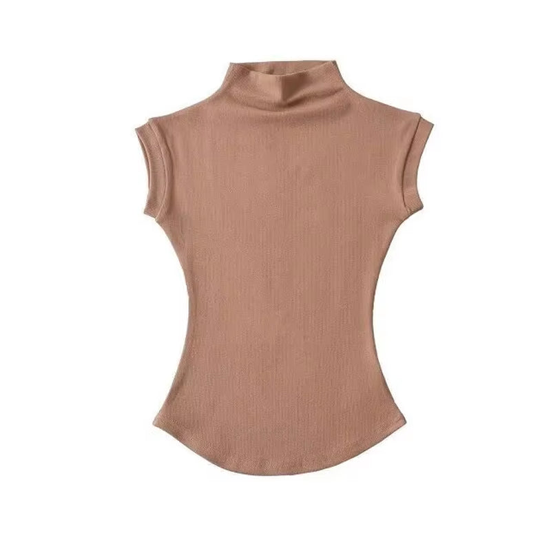 Womens Sleeveless Turtleneck Tops Summer Stretch Slim Fit Short Sleeve Mock Neck Women'S Causal Basics High Neck Tank Tops