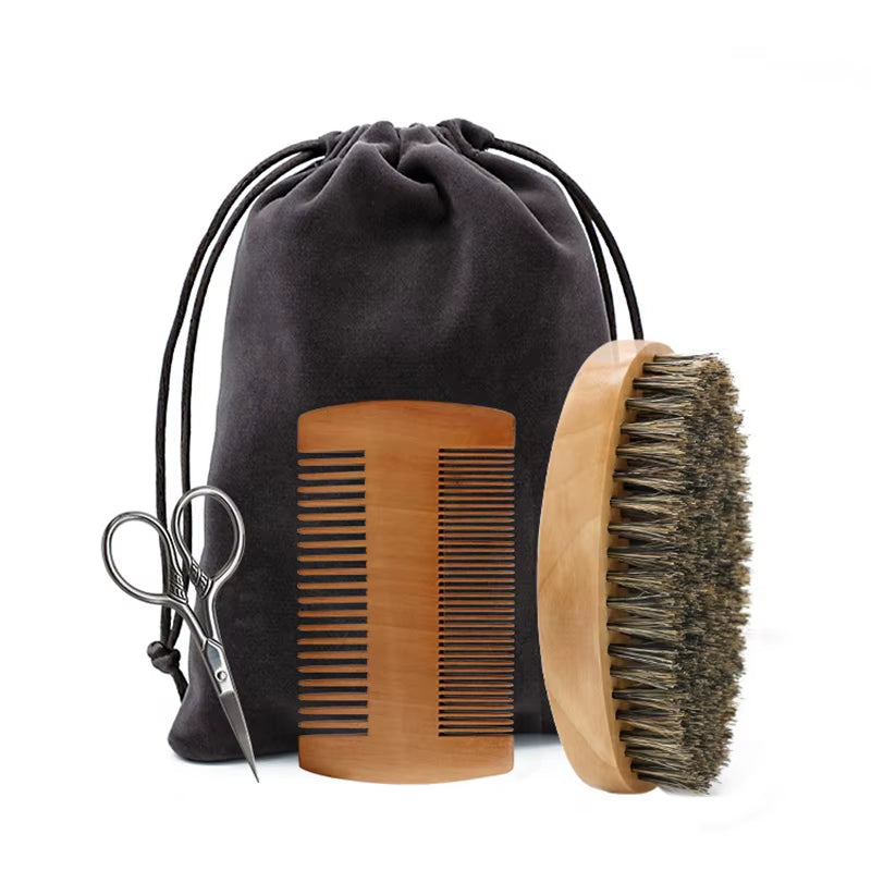 Eco Friendly Boar Bristle Men'S Shaving Brush Portable Barber Natural Beard Brush for Facial Cleaning Mustache Tools Gift Bag